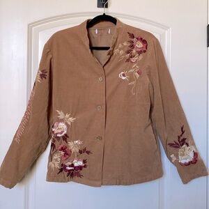 Vtg Corduroy Embroidered Blazer jacket Womens M Brown Bohemian  western floral